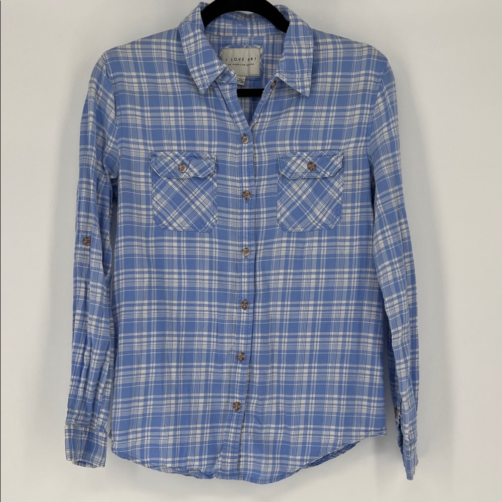 HOLLISTER I LOVE H81 Blue & White Plaid‎ Button-Down Shirt